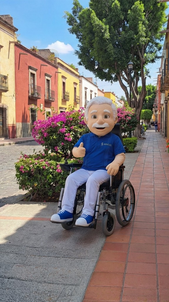 Don Anda en silla de ruedas en una calle colonial mexicana
