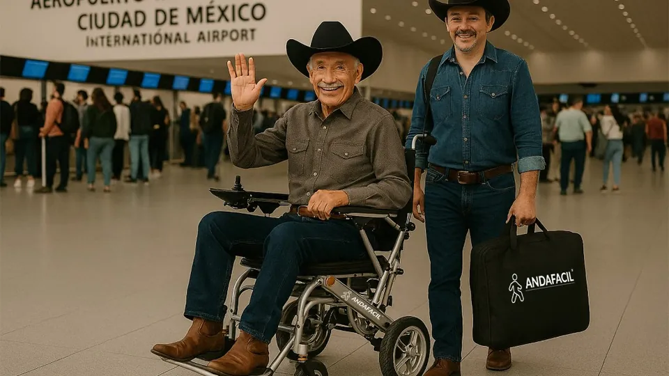 Familia viajando con silla eléctrica Andafacil en el Aeropuerto de la Quito