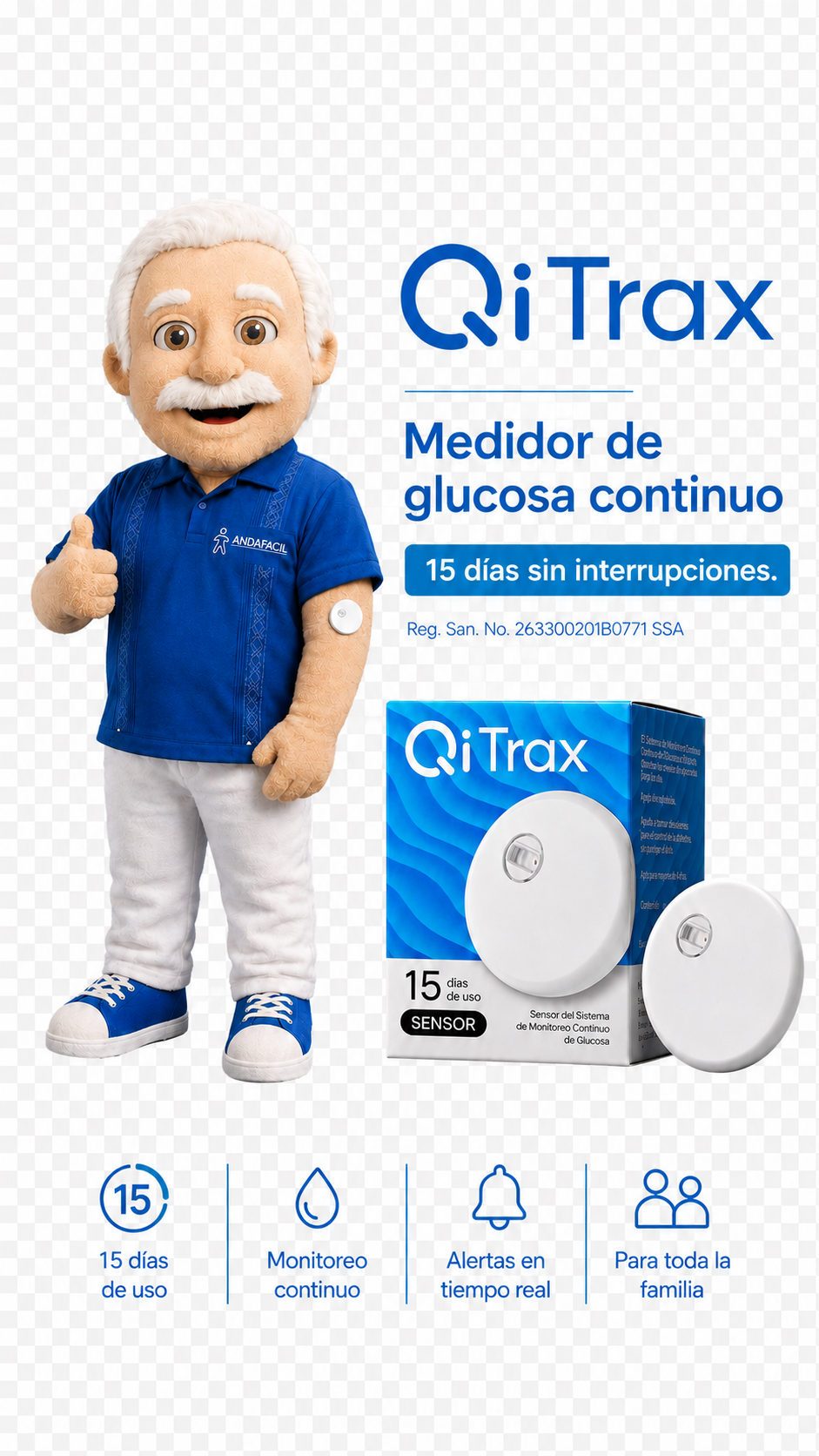 Don Andy con monitor continuo de glucosa QiTrax