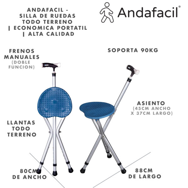 Andafacil Baston con Silla para para Adulto Mayor Extra Resistente