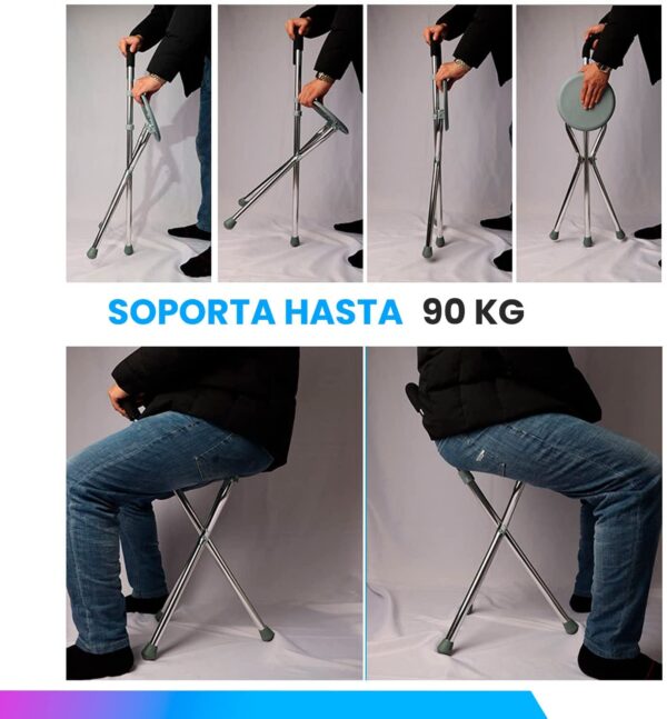 Baston con asiento para adultos con soporte de 90kg