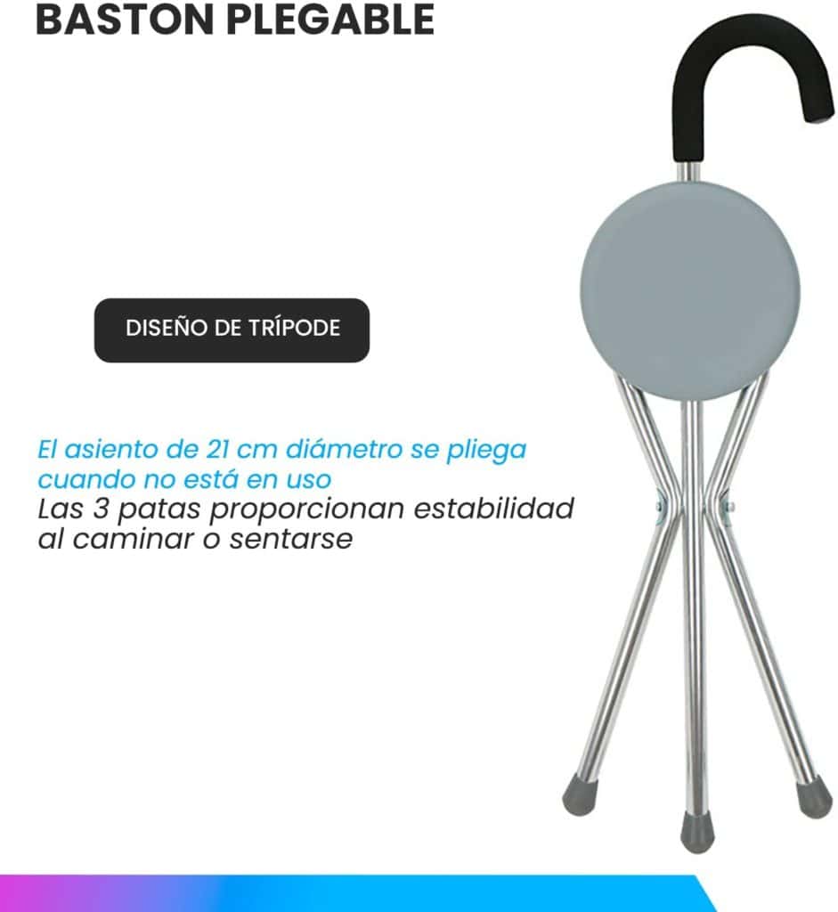 Andafacil® Bastón Plegable con Asiento Portátil para Viaje