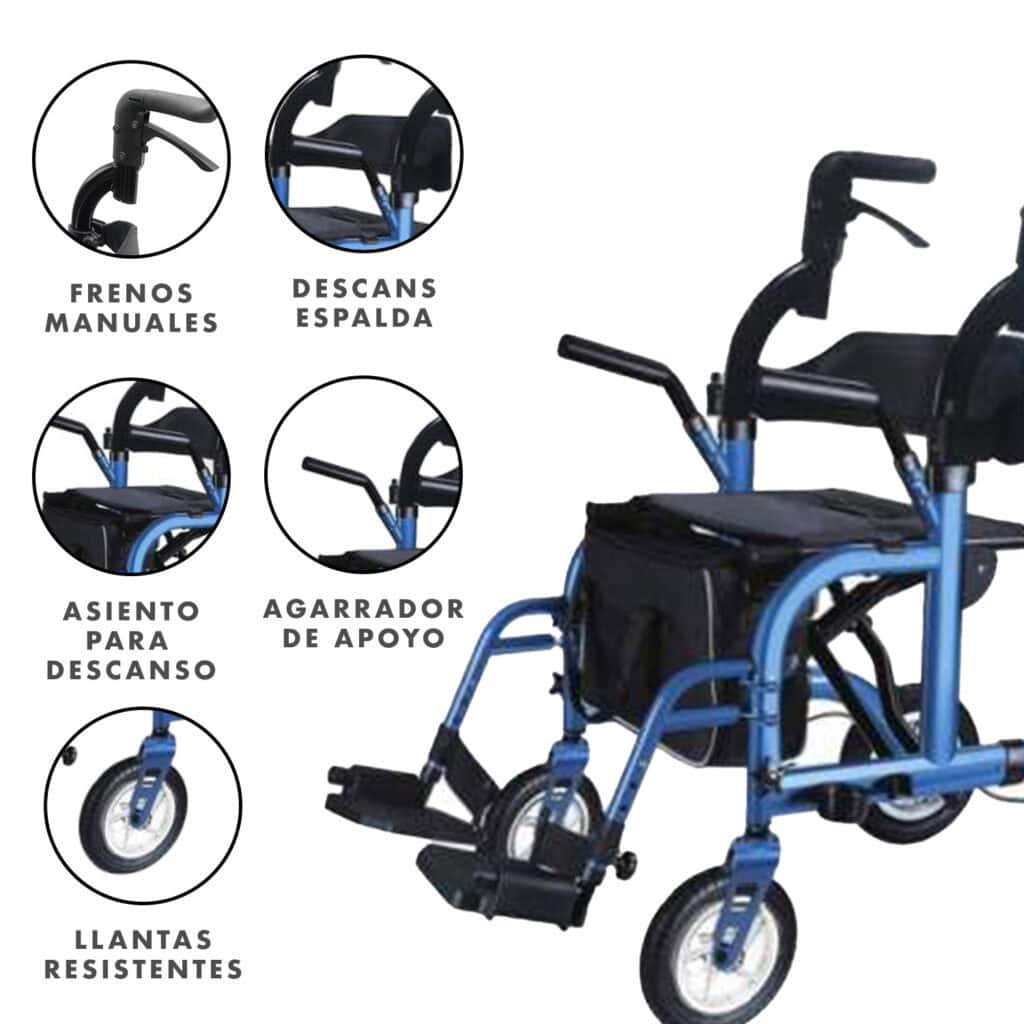 Andafacil® Andadera Para Adulto Con Asiento Y Ruedas 2 En 1 - Azul