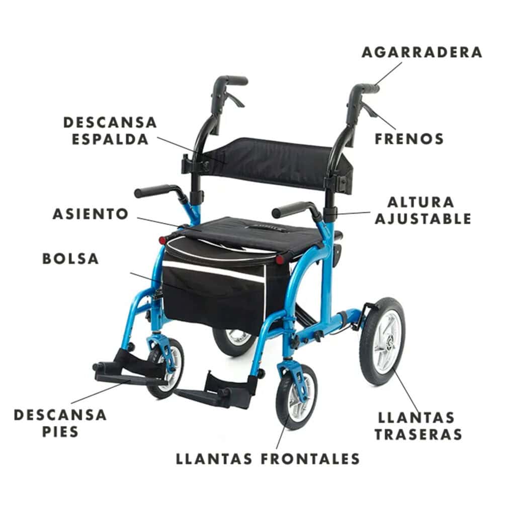 Andafacil® Andadera Para Adulto Con Asiento Y Ruedas 2 En 1 - Azul