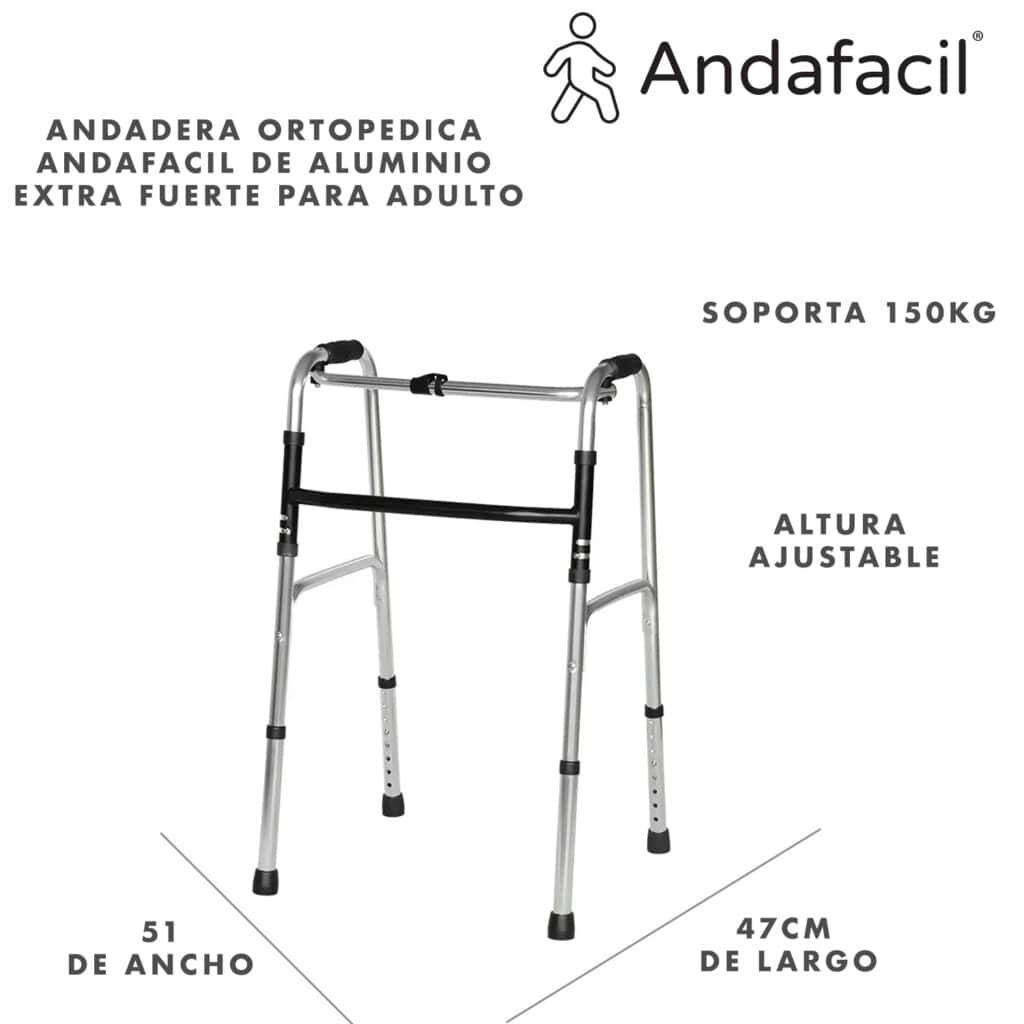 Andafacil® Andadera Ortopédica Plegable Andafácil de Aluminio Extra Fuerte para Adulto