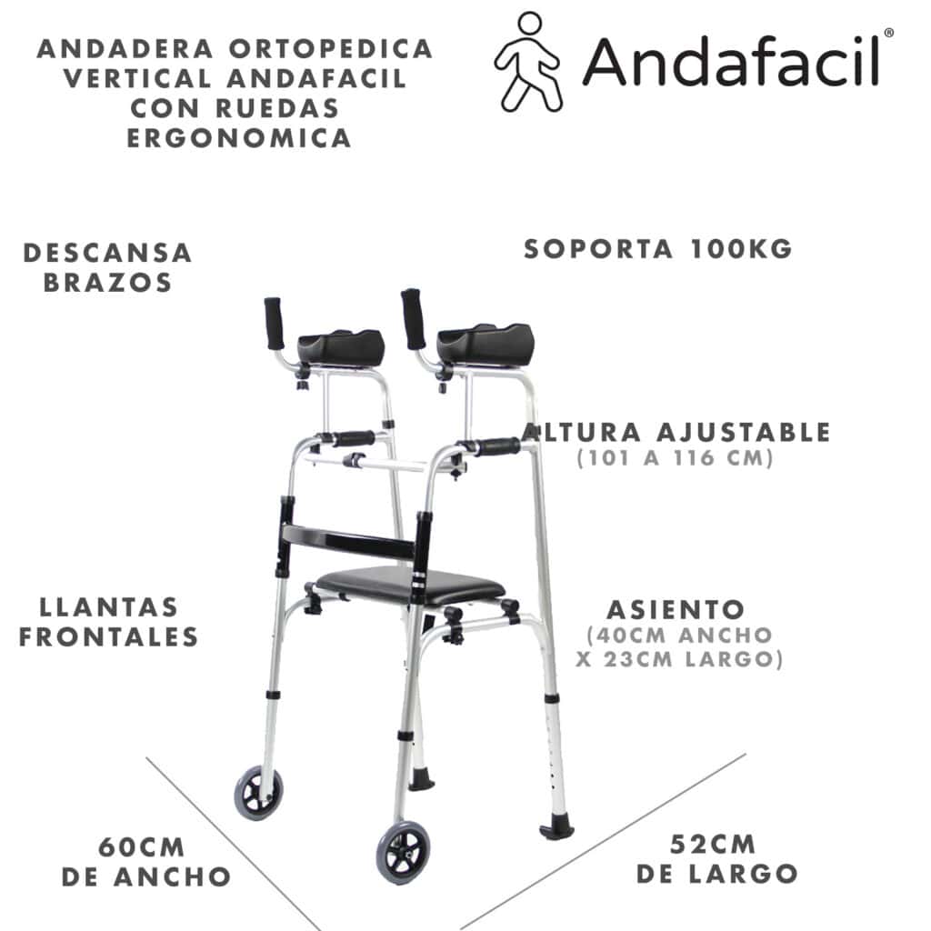 Andafacil® Andadera Ortopedica Vertical Andafacil con Ruedas Ergonomica
