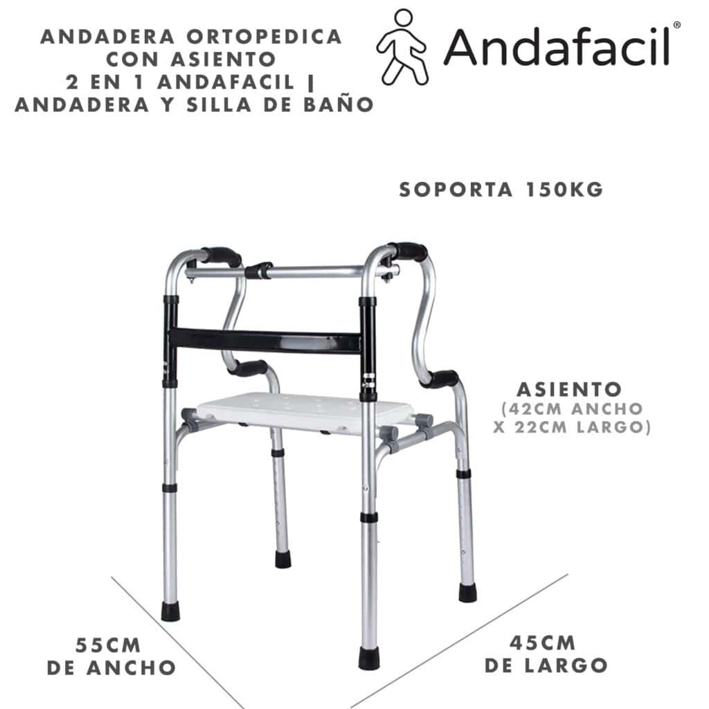 Andafacil® Andadera Ortopédica con Asiento 2 en 1 Andafácil - Andadera y Silla de Baño