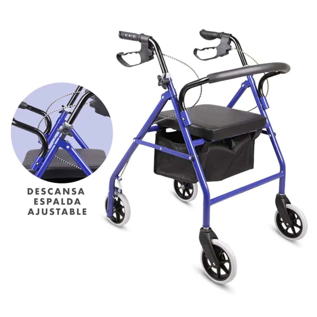 Andafacil® Andadera Andador 4 Ruedas Aluminio Plegable Asiento Bolsa