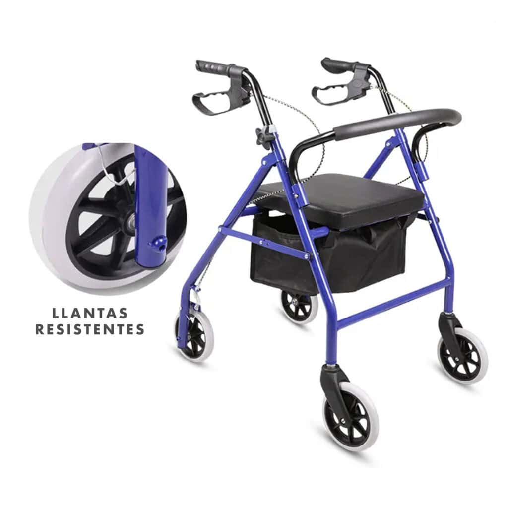 Andafacil® Andadera Andador 4 Ruedas Aluminio Plegable Asiento Bolsa