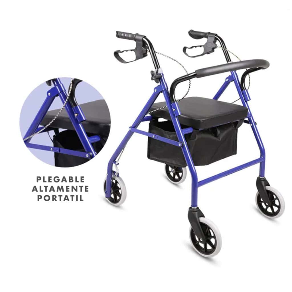 Andafacil® Andadera Andador 4 Ruedas Aluminio Plegable Asiento Bolsa