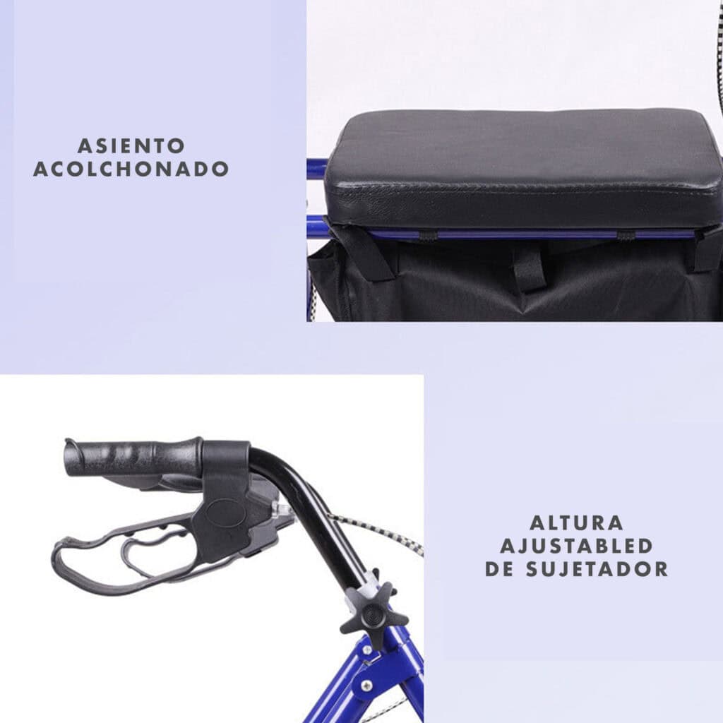Andafacil® Andadera Andador 4 Ruedas Aluminio Plegable Asiento Bolsa