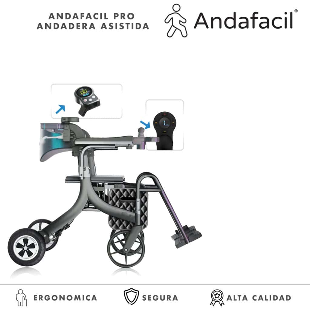 Andafacil® - Andafacil Pro Andadera Asistida | 5 en 1 | Electrica | Silla de traslado, Andadera, Silla de apoyo
