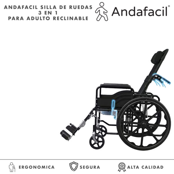 Andafacil Silla de Ruedas 3 en 1 para Adulto Reclinable