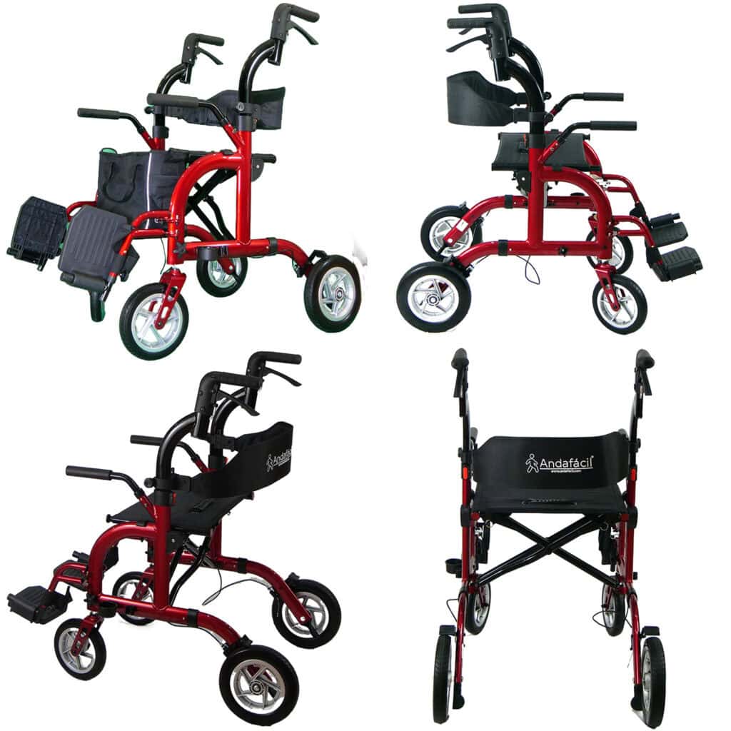 Andafacil® Andadera Para Adulto Con Asiento Y Ruedas 2 En 1 - Roja