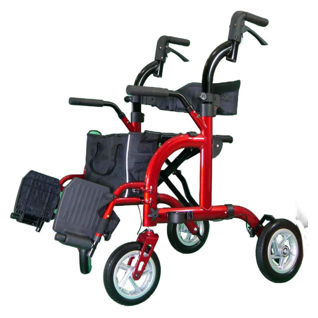 Andafacil® Andadera Para Adulto Con Asiento Y Ruedas 2 En 1 - Roja