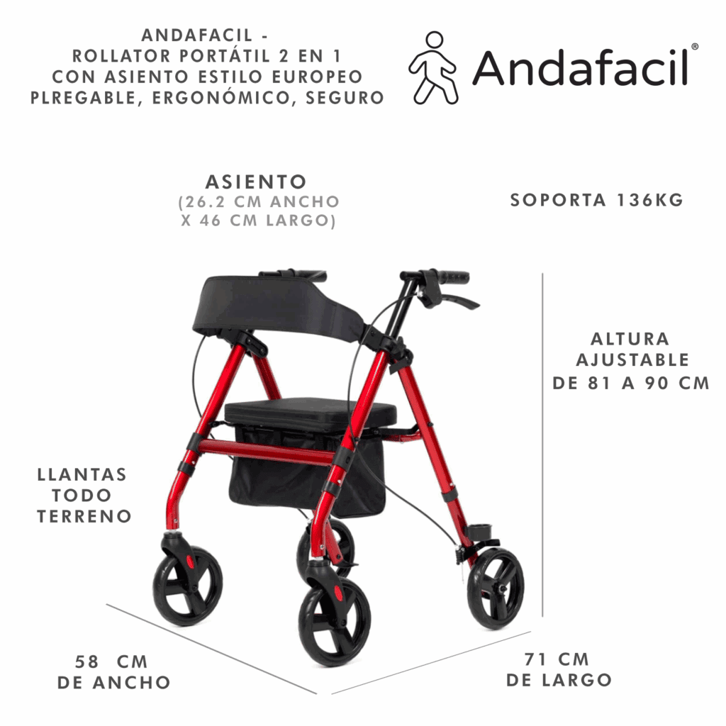 Andafacil Rollator 2 en 1 con Asiento Estilo Europeo