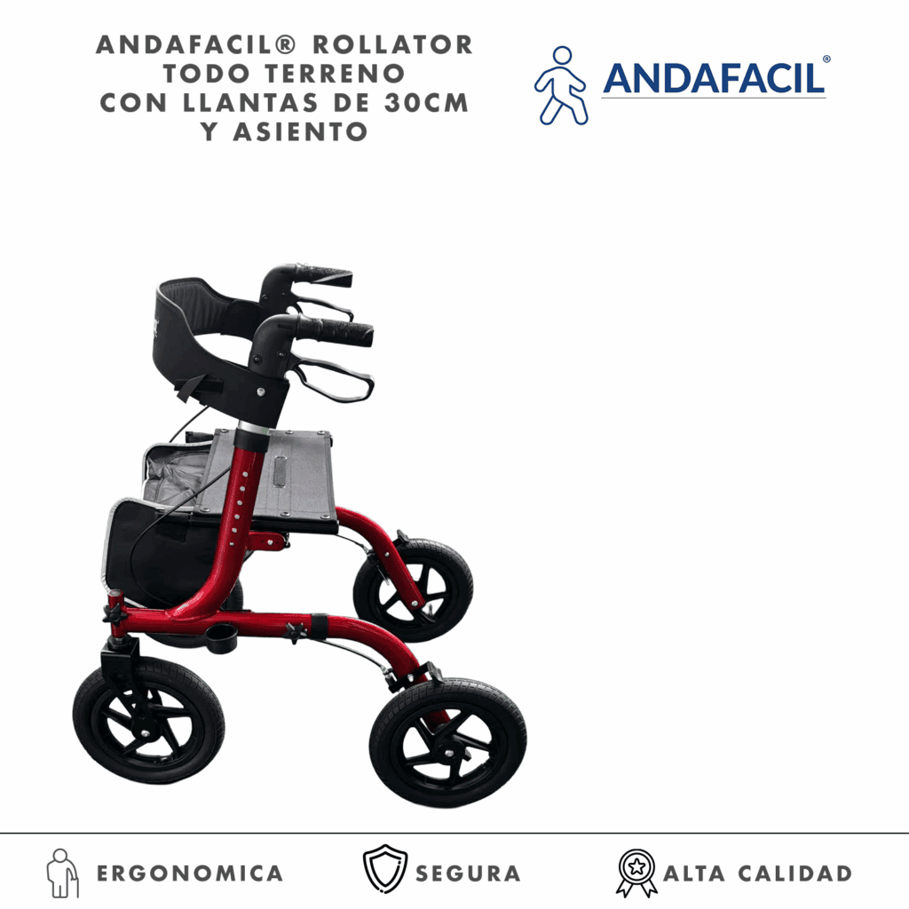 Andafacil® Rollator Todo Terreno con Llantas de 30cm y asiento | Para interiores y exteriores | Diseñado para México