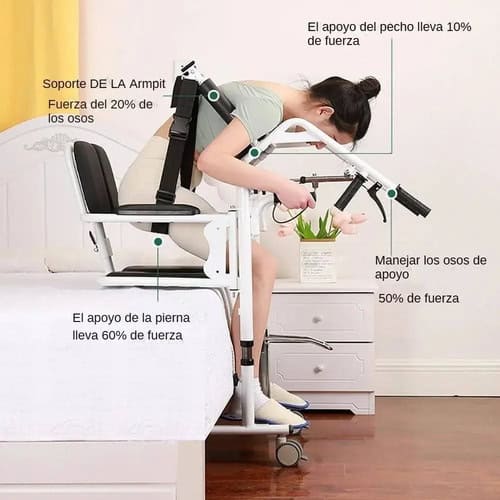 MoveSafe – Silla de Transferencia Hidráulica con Pedal Hidráulico, Mesa Integrada y Respaldo, Plegable, Hasta 200 Kg para Traslado Seguro de Pacientes