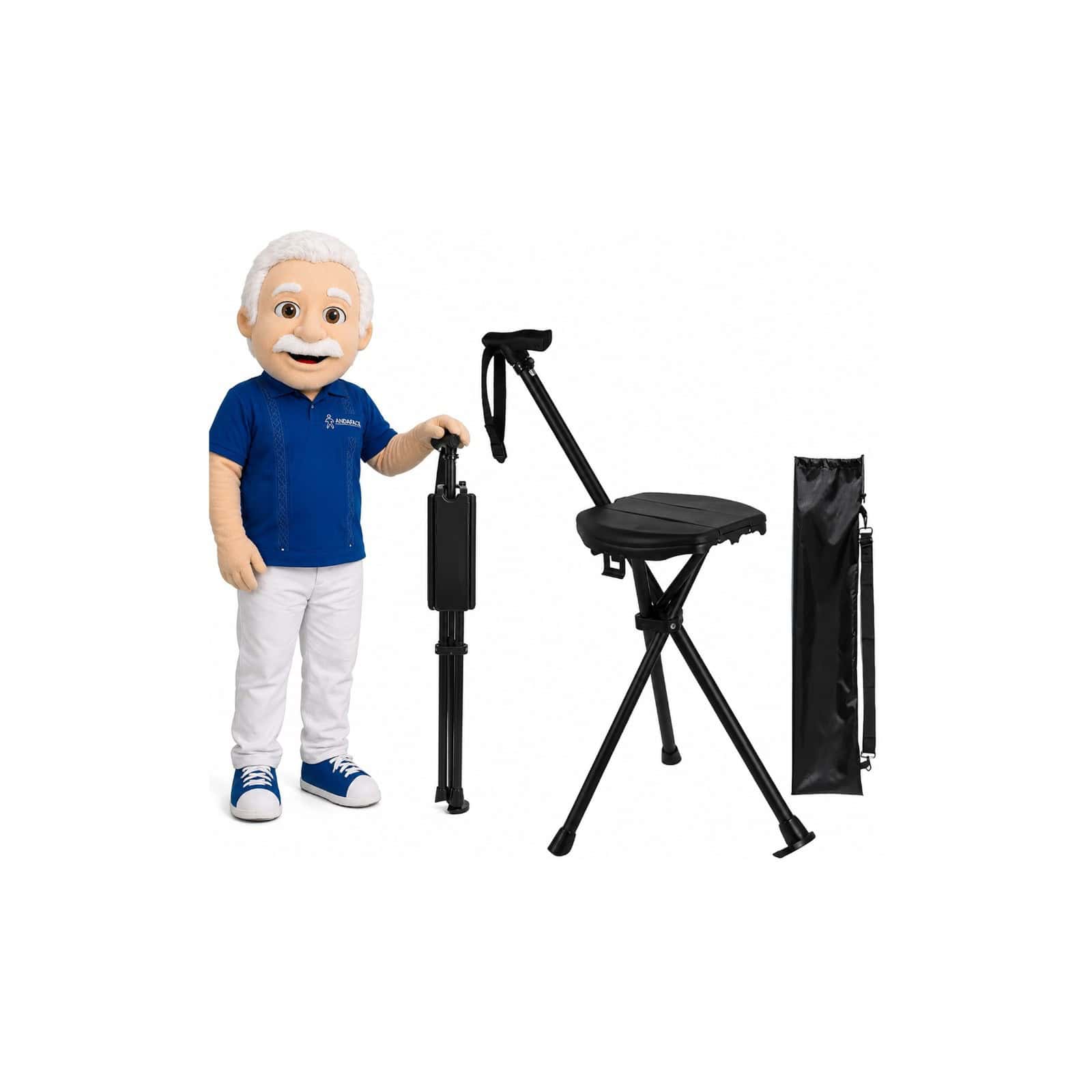 Andafacil® EasyRest – Bastón Extra Fuerte Plegable con Asiento y Luz