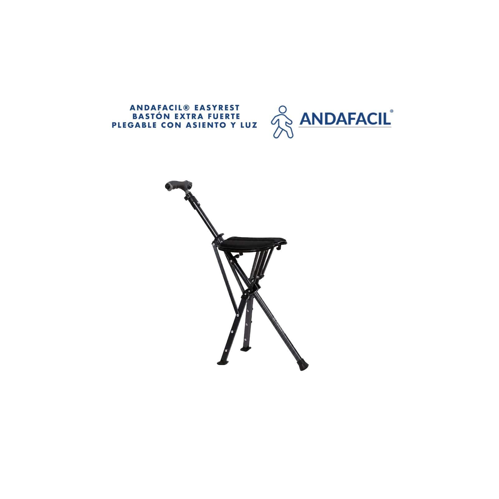 Andafacil® EasyRest – Bastón Extra Fuerte Plegable con Asiento y Luz