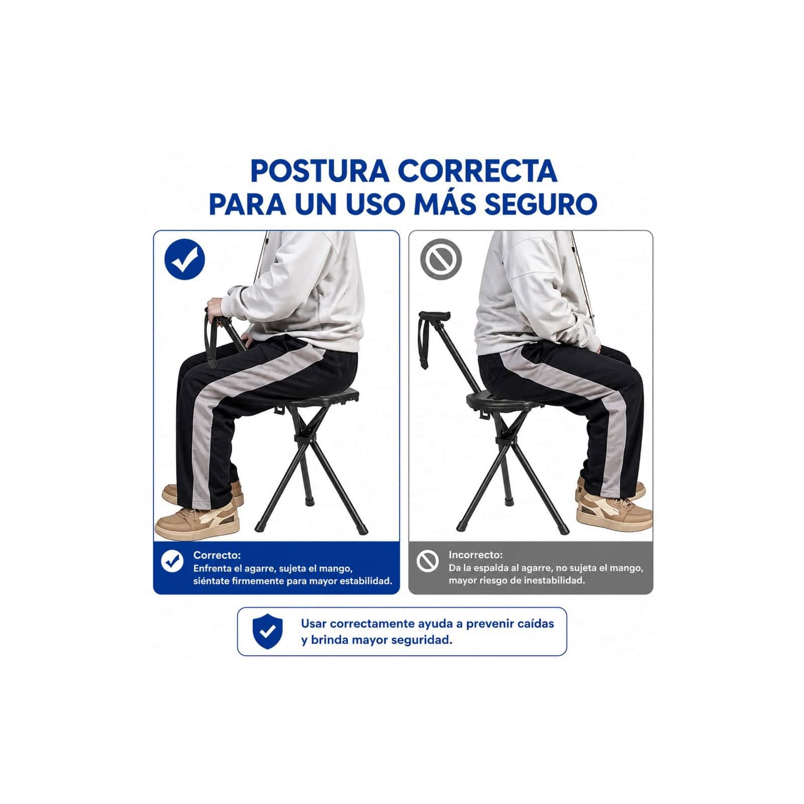 Andafacil® EasyRest – Bastón Extra Fuerte Plegable con Asiento y Luz