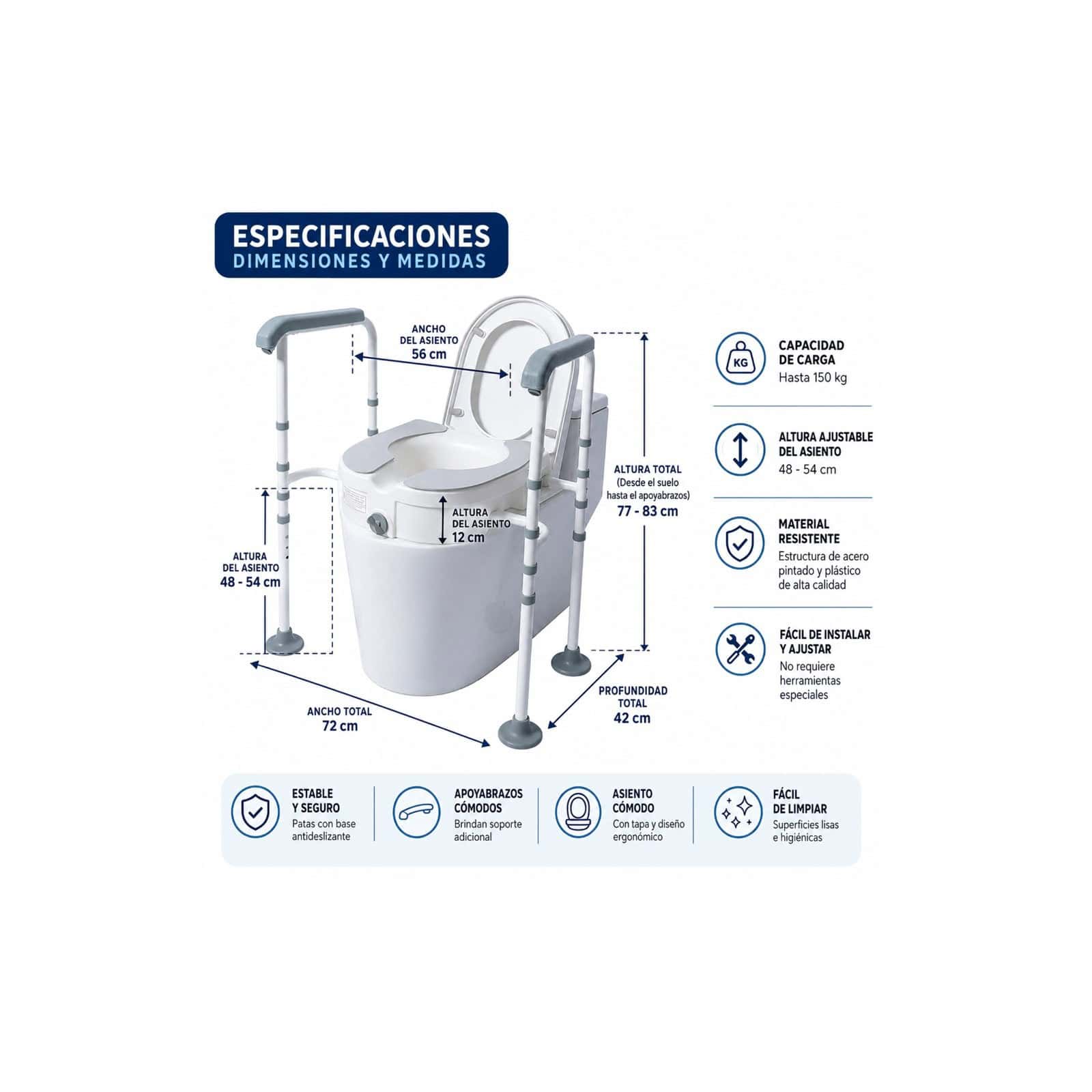 Andafacil® EasyRise – Elevador de Inodoro con Apoyabrazos Ajustable
