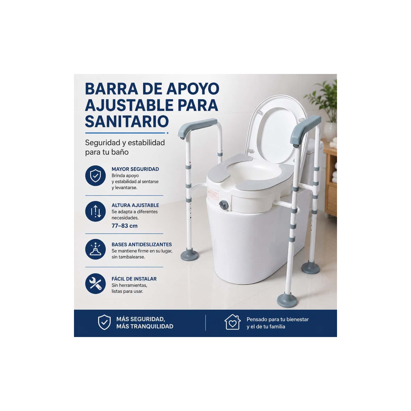Andafacil® EasyRise – Elevador de Inodoro con Apoyabrazos Ajustable