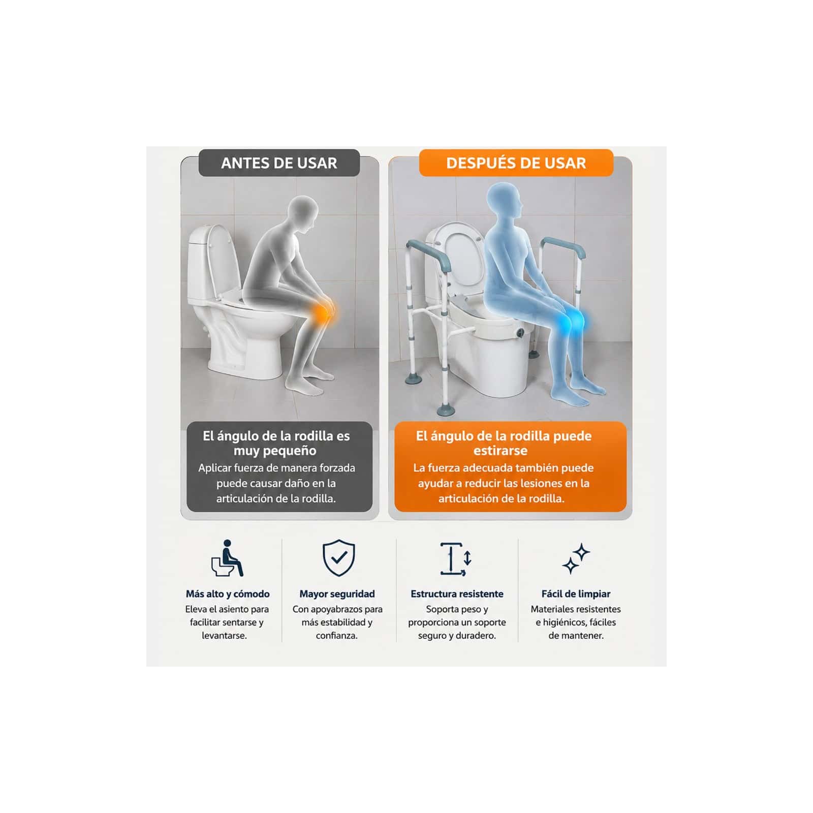 Andafacil® EasyRise – Elevador de Inodoro con Apoyabrazos Ajustable