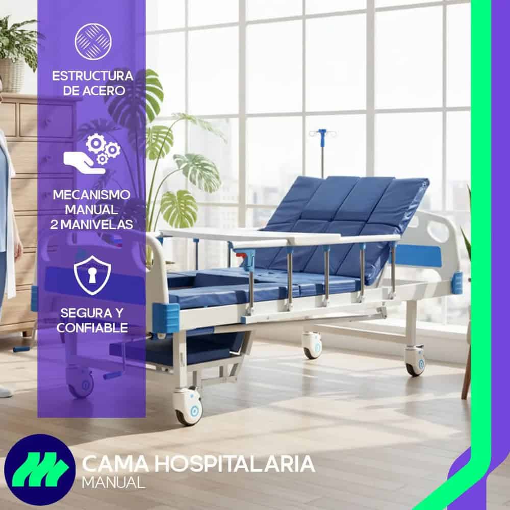 Cama Hospitalaria Manual De 5 Posiciones Con Colchón Impermeable
