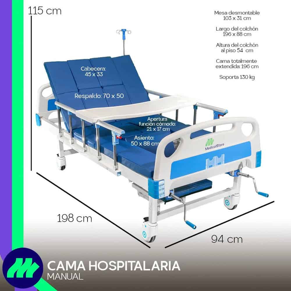 Cama Hospitalaria Manual De 5 Posiciones Con Colchón Impermeable