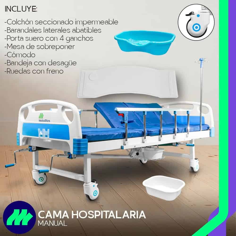 Cama Hospitalaria Manual De 5 Posiciones Con Colchón Impermeable