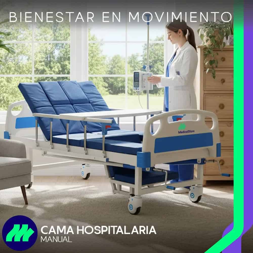Cama Hospitalaria Manual De 5 Posiciones Con Colchón Impermeable