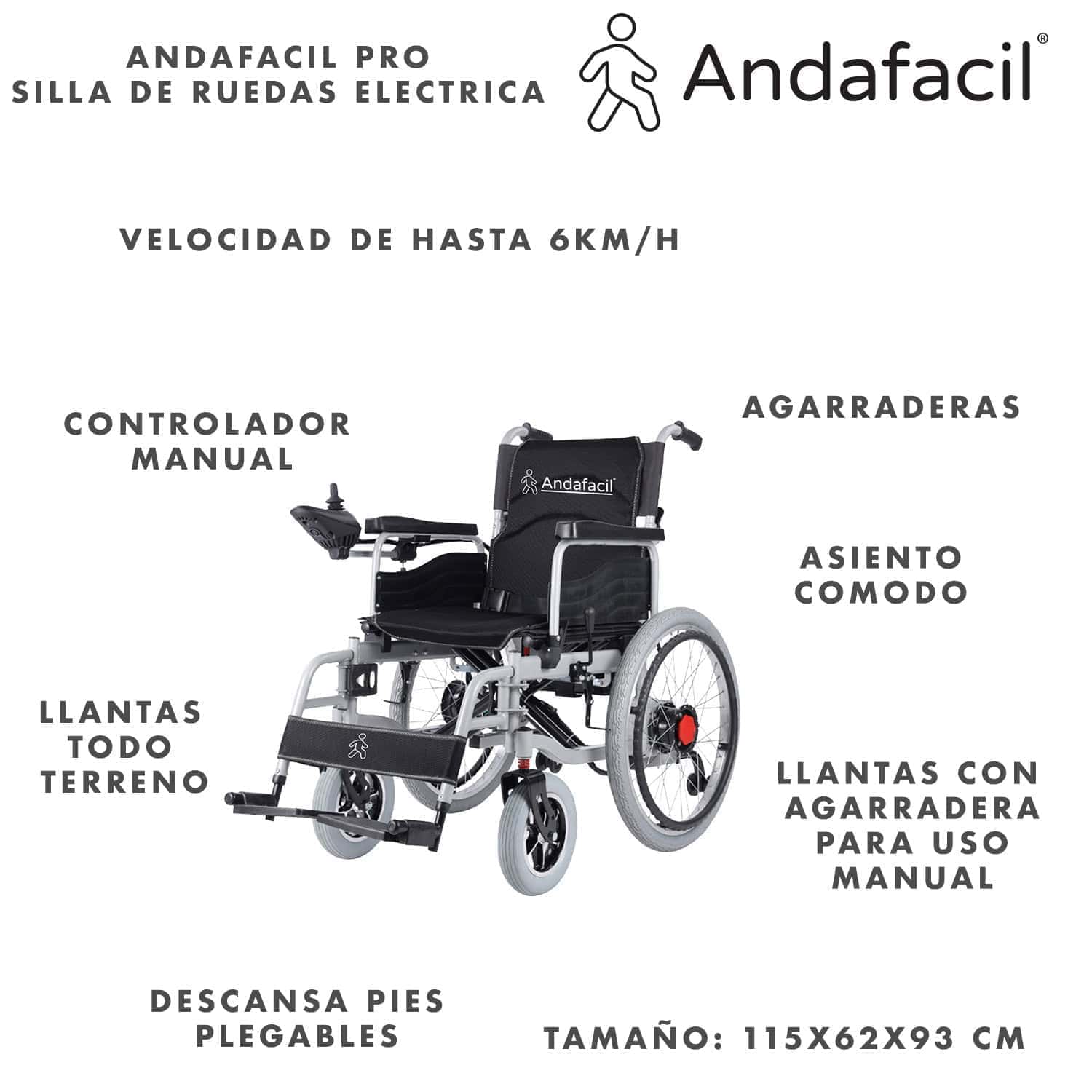 Andafacil Pro – Silla de Ruedas Electrica 2 en 1 | Moderna, Plegable, Todo Terreno