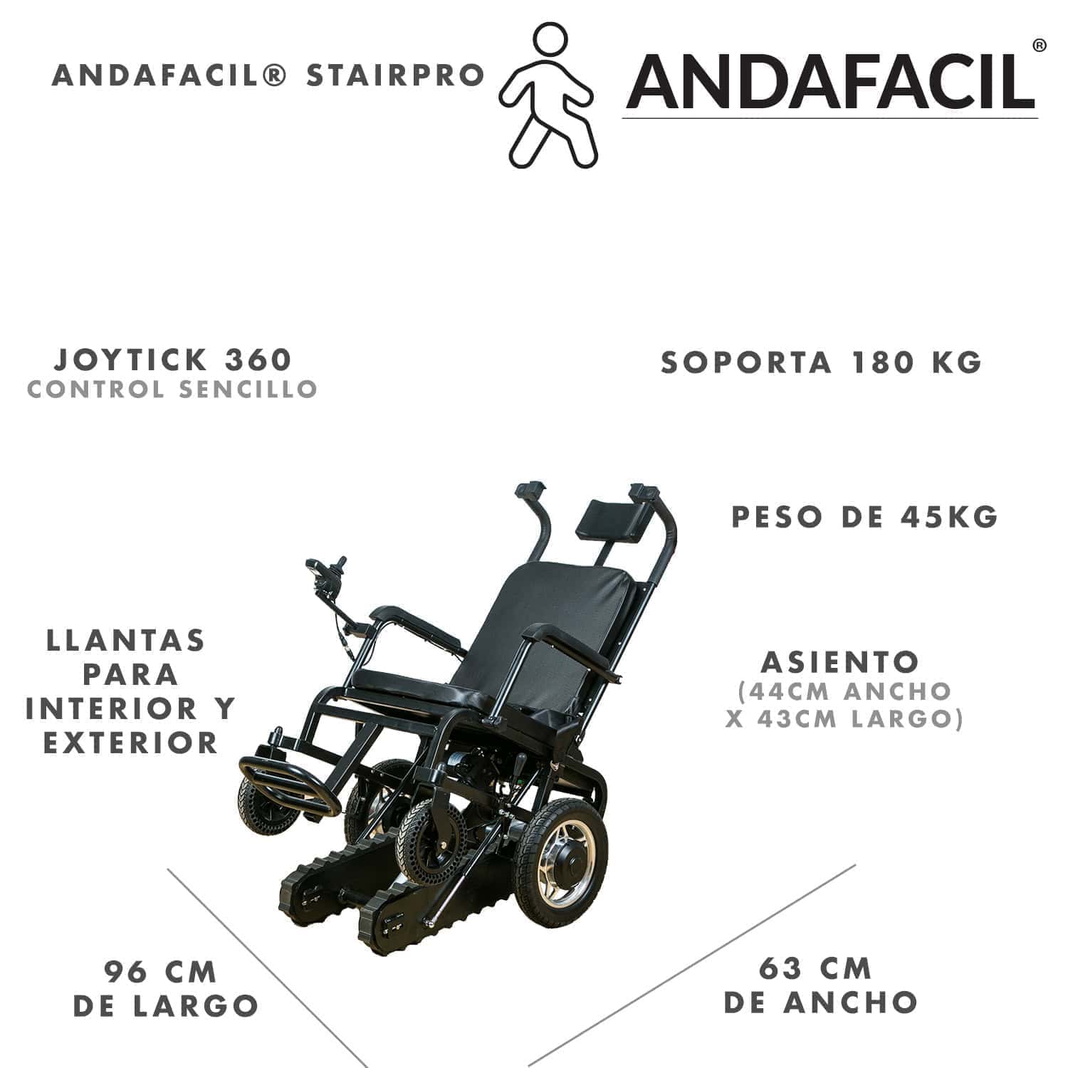 Andafacil® – StairPro – Silla de Ruedas Eléctrica | Sube Escaleras, Plegable y de Alta Capacidad