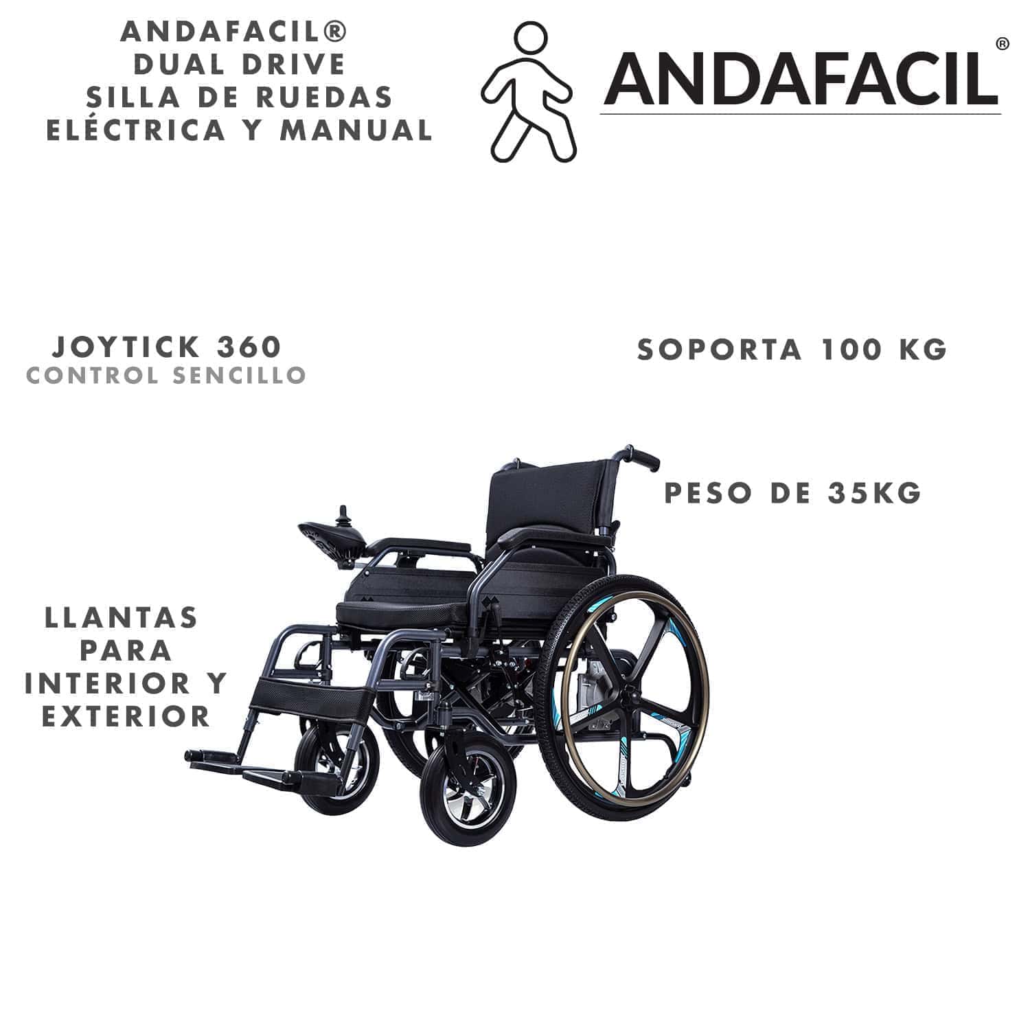 Andafacil® – DualDrive – Silla de Ruedas 2 en 1 | Eléctrica y Manual, Compacta y de Alta Calidad