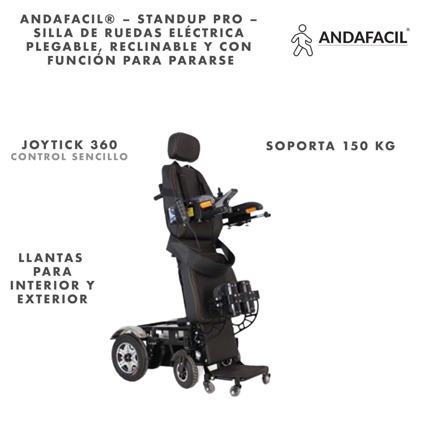 Andafacil® – StandUp Pro Rear – Silla de Ruedas Eléctrica | Plegable, Reclinable y con Función para Pararse