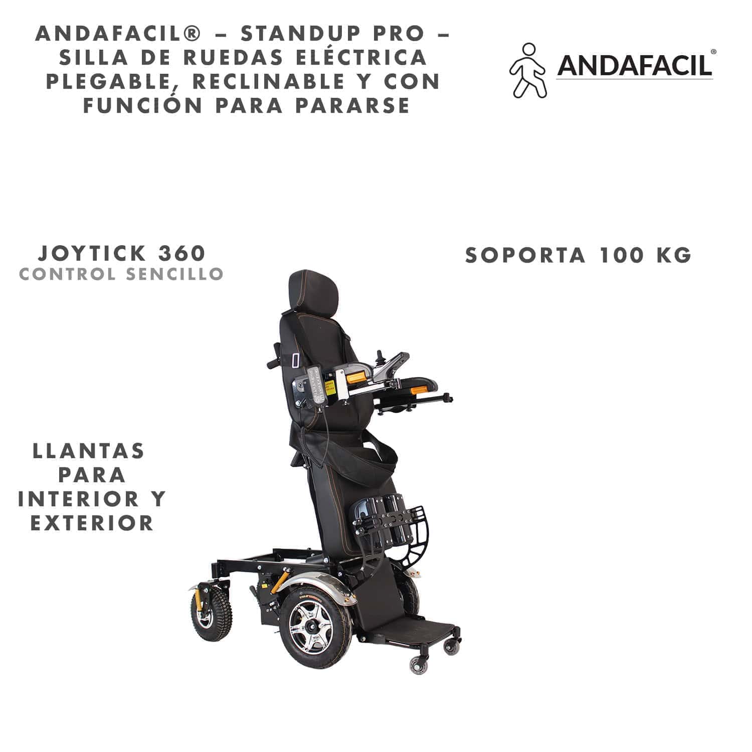 Andafacil® – StandUp Pro – Silla de Ruedas Eléctrica | Plegable, Reclinable y con Función para Pararse