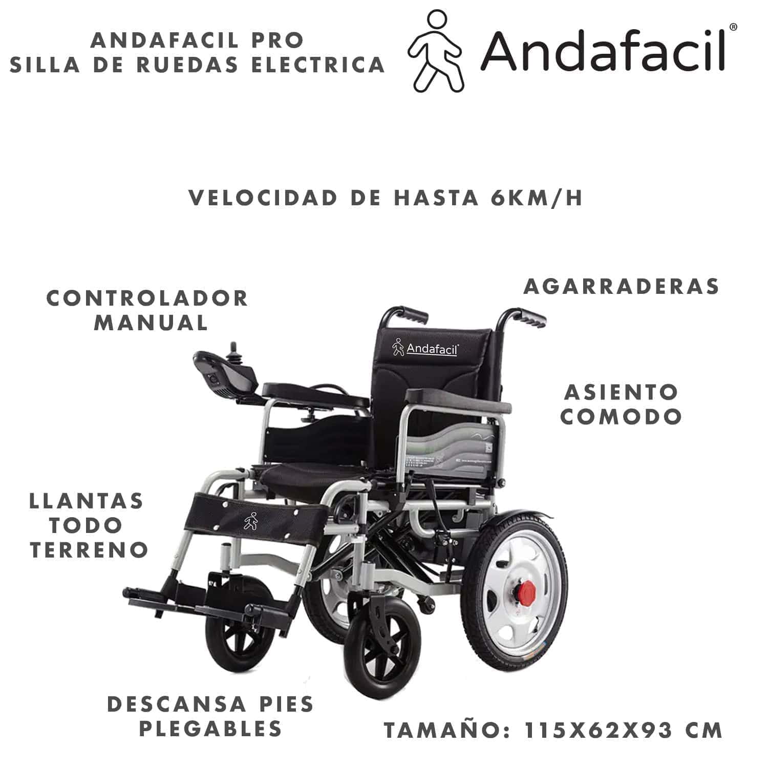 Andafacil® – Andafacil Pro – Silla de Ruedas Electrica | Moderna, Plegable, Todo Terreno
