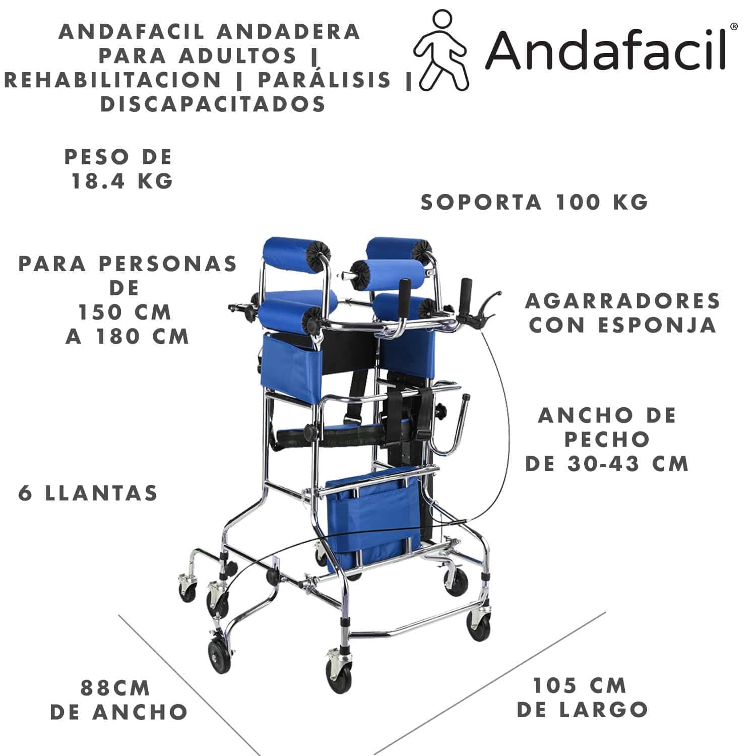 Andafacil® Andadera para Adultos | Rehabilitacion | Parálisis | Discapacitados