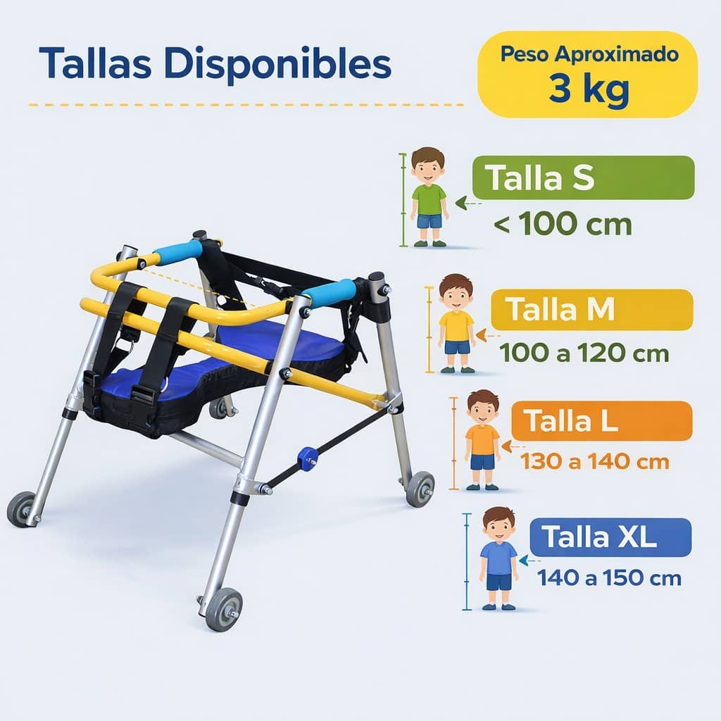Medidas Andafacil® Andadera para niños de altura ajustable