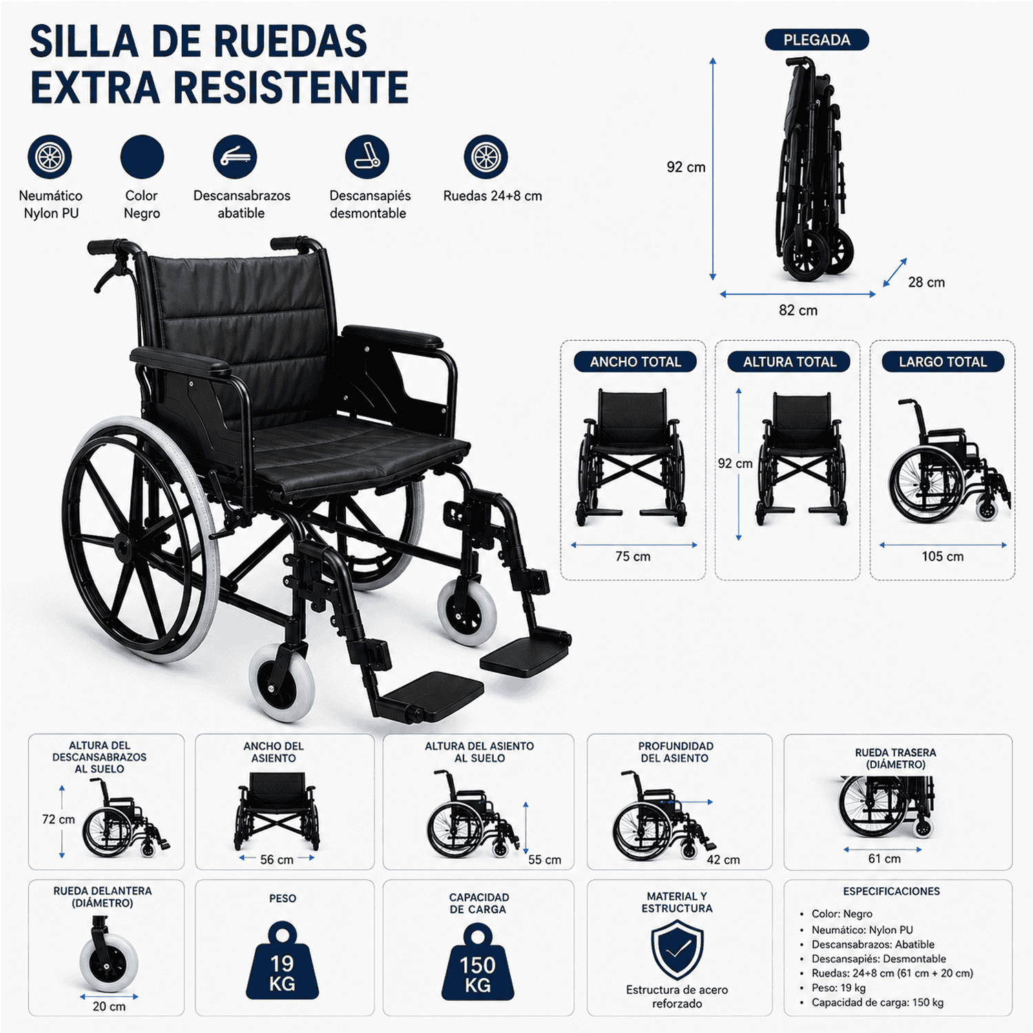 Andafacil® Strong XL – Silla de Ruedas Bariátrica Alta Capacidad