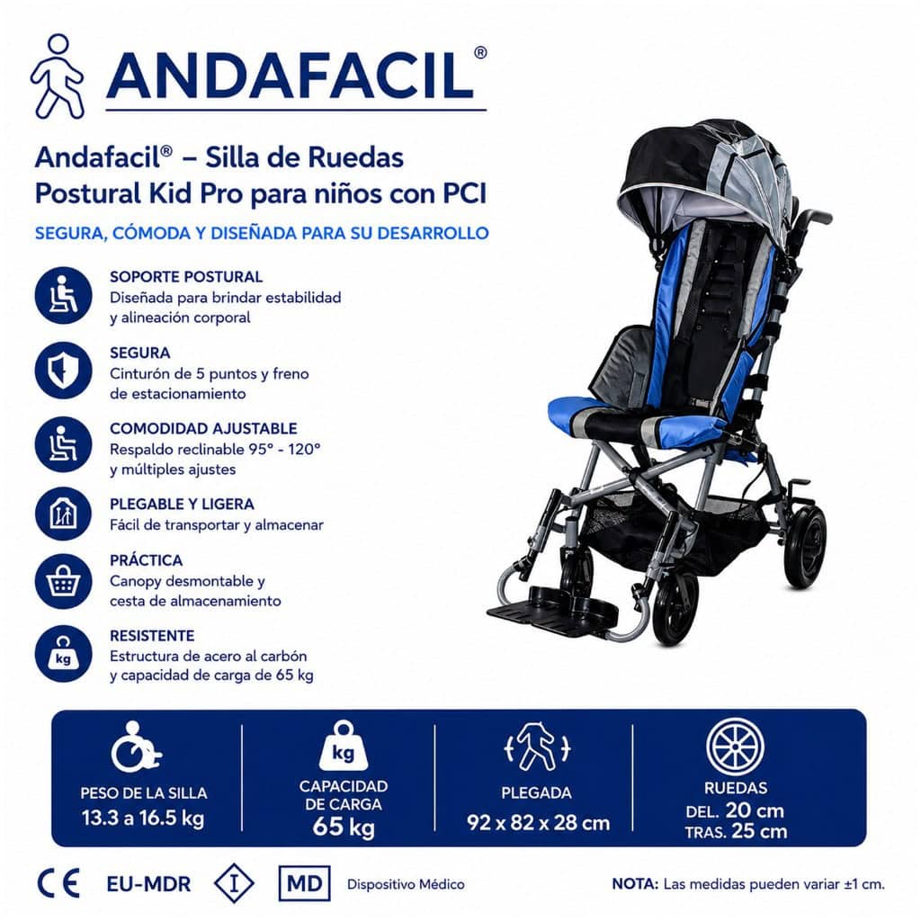 Andafacil® – Silla de Ruedas Postural Kid Pro para niños con PCI (Azul)