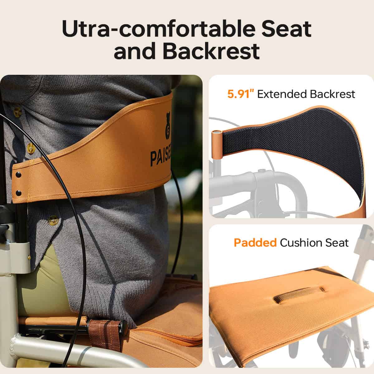Paiseec R1 – Andadera Rollator 2 en 1 con Asiento 10