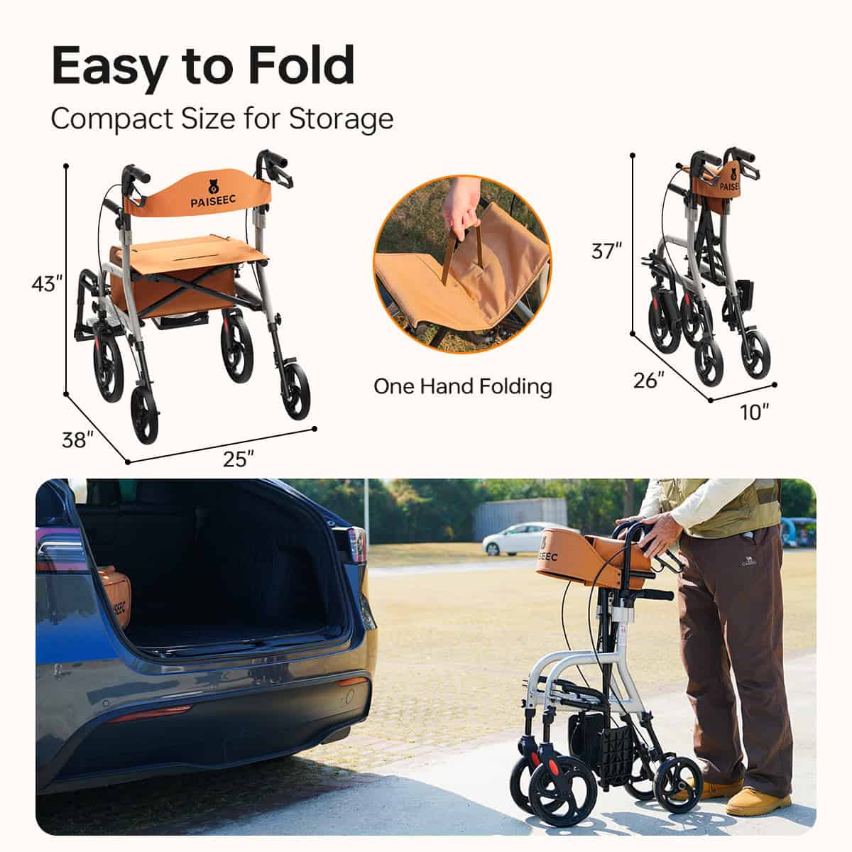 Paiseec R1 – Andadera Rollator 2 en 1 con Asiento 9