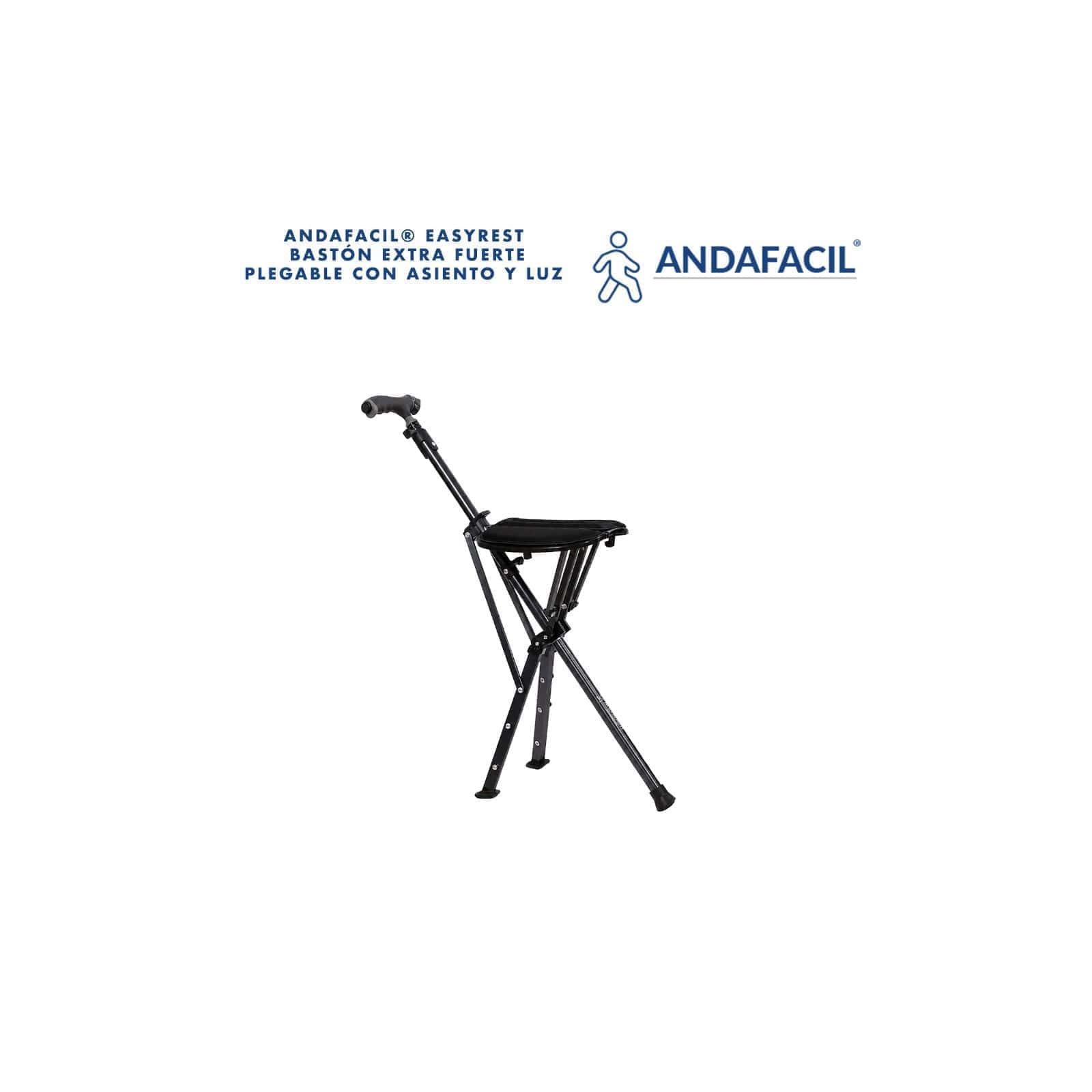 Andafacil® EasyRest – Bastón Extra Fuerte Plegable con Asiento y Luz