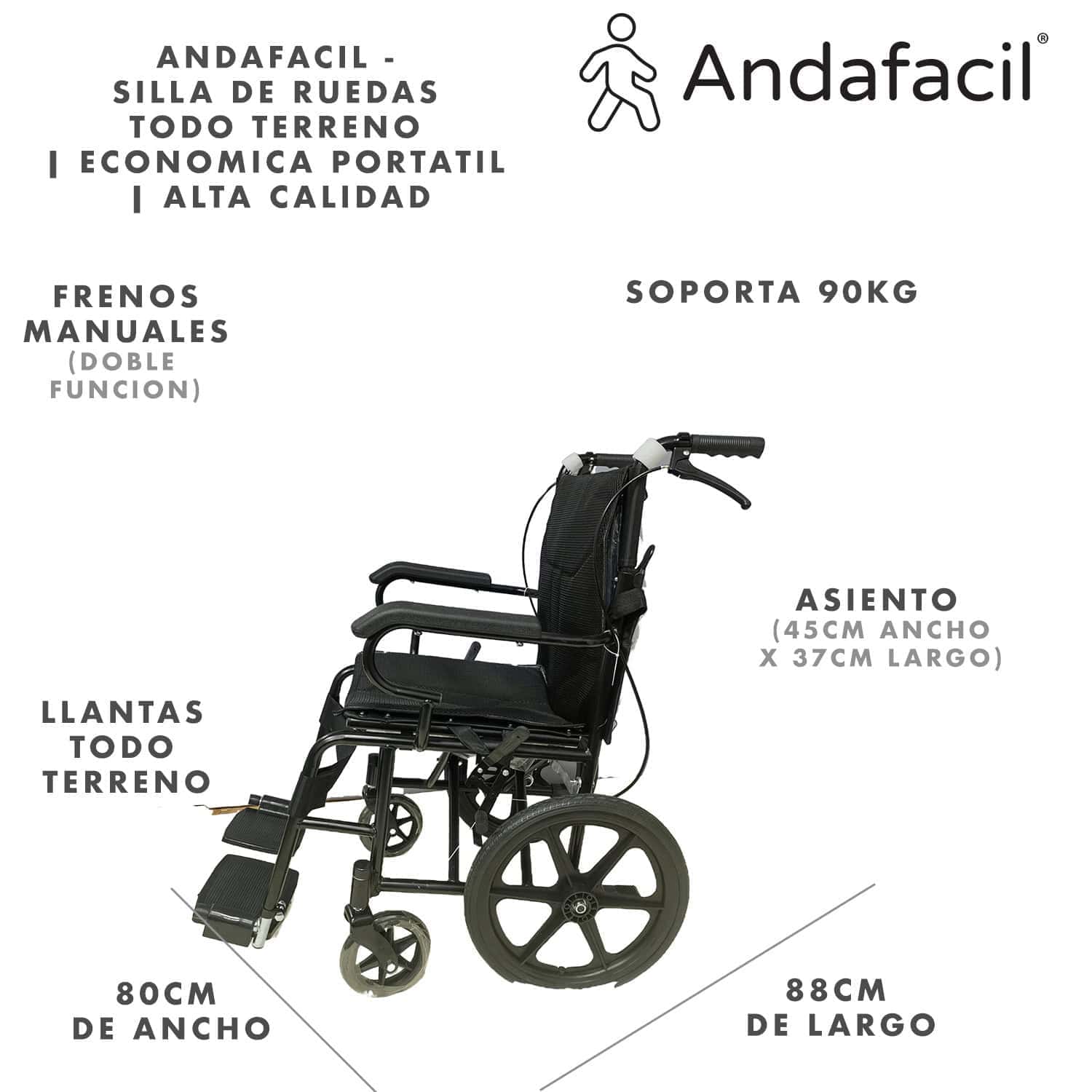 Andafacil® - Silla de Ruedas Todo Terreno | Economica Portatil | Alta Calidad