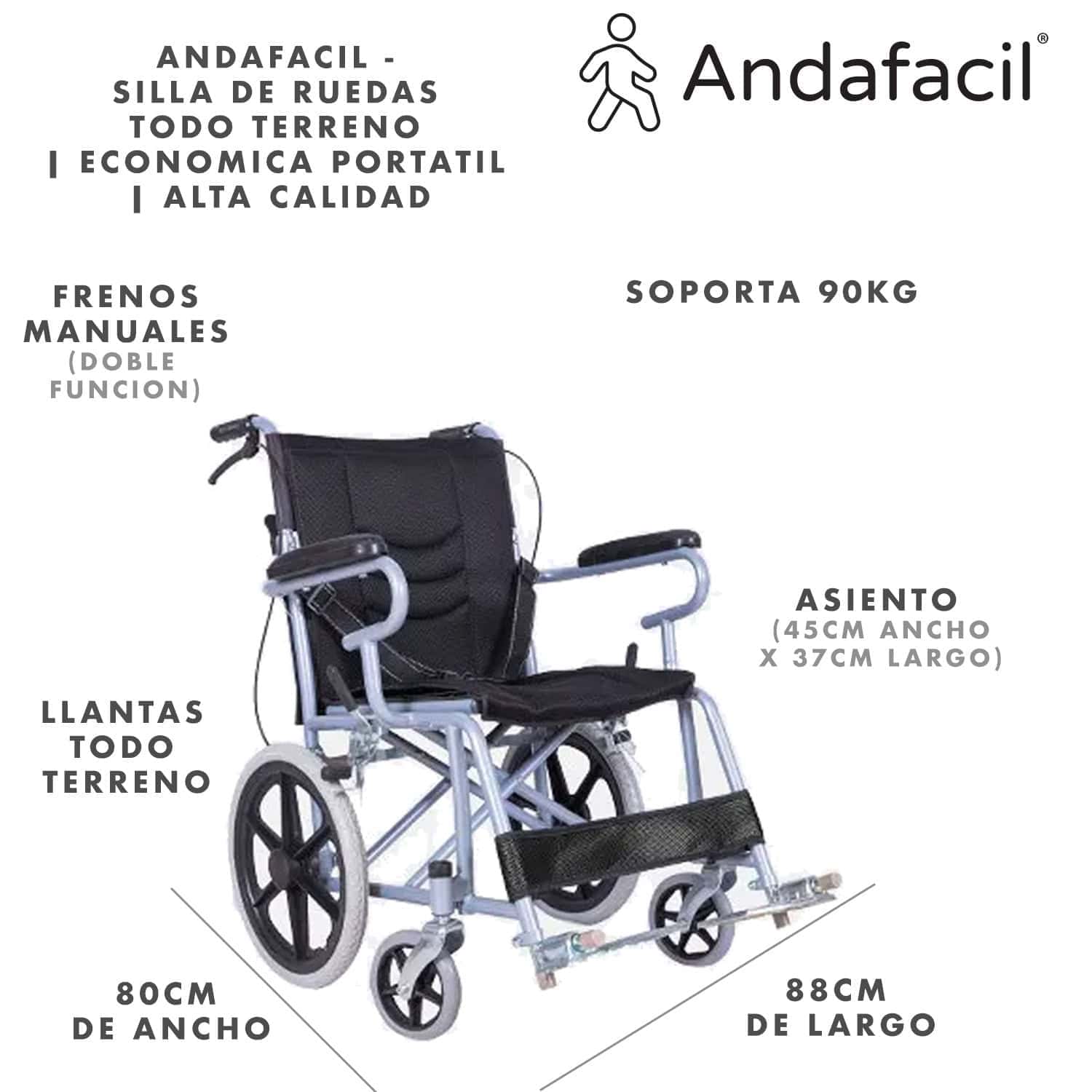 Andafacil® - Silla de Ruedas Todo Terreno | Economica Portatil | Alta Calidad