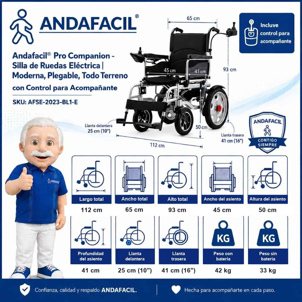 Andafacil® Pro Companion - Silla de Ruedas Electrica | Moderna, Plegable, Todo Terreno con Control para Acompañante