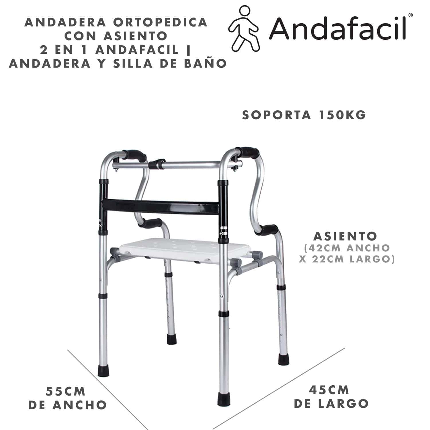 Andadera Ortopedica con Asiento 2 en 1 Andafacil® | Andadera y Silla de Baño