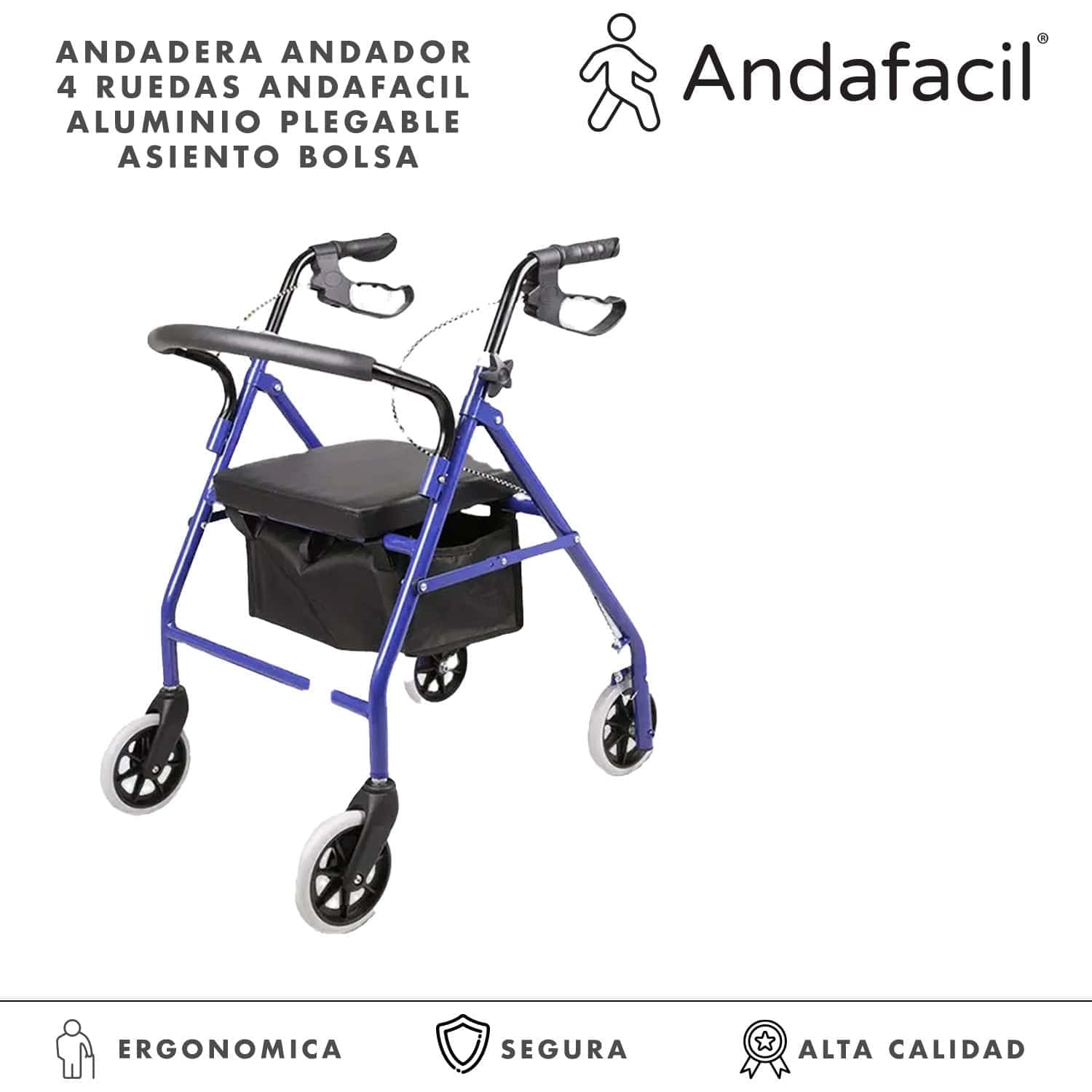Andadera Andador 4 Ruedas Andafacil® Aluminio Plegable Asiento Bolsa